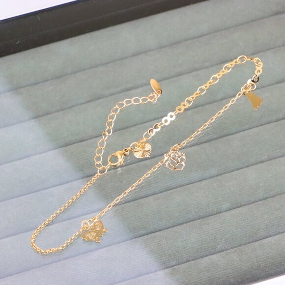 "Rose Gold Butterfly and Floral Charm Anklet, XPAL1053 - Picture 10 of 11